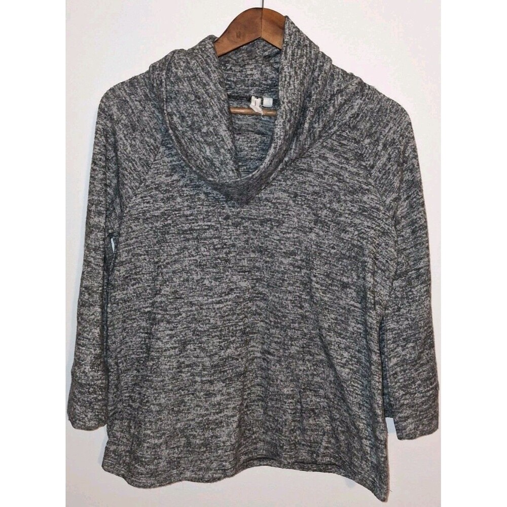 CABLE & GAUGE Grey Cowl Neck 3/4 Sleeve Stretch Knit | Size M